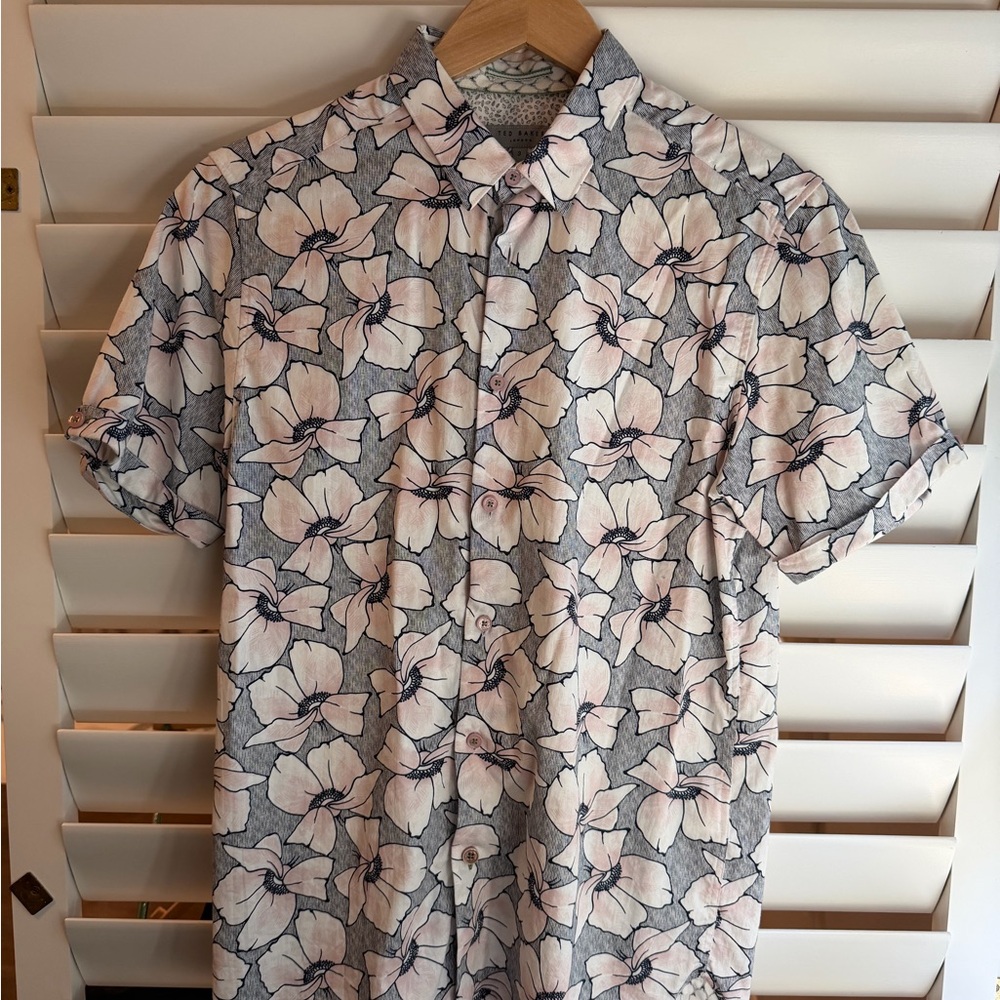 Ted Baker Men's Floral Shirt - Cream and Navy